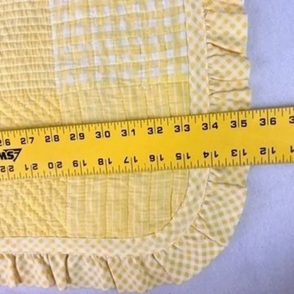 Vintage Handmade Patchwork Hand Quilted Crib Quilt Clown balloons Ruffled Edge